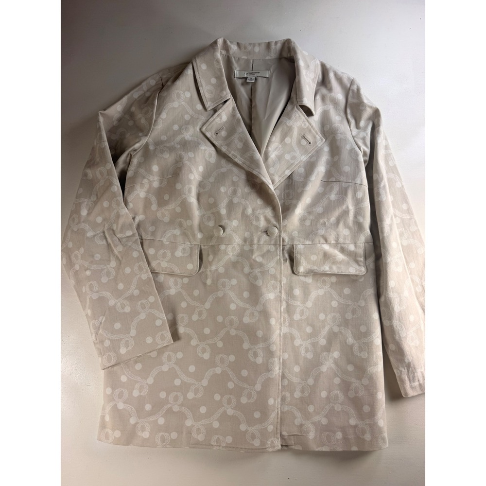 Liz Claiborne Blazer Women Medium Beige Y2K Double Breasted Polka Dot Cotton